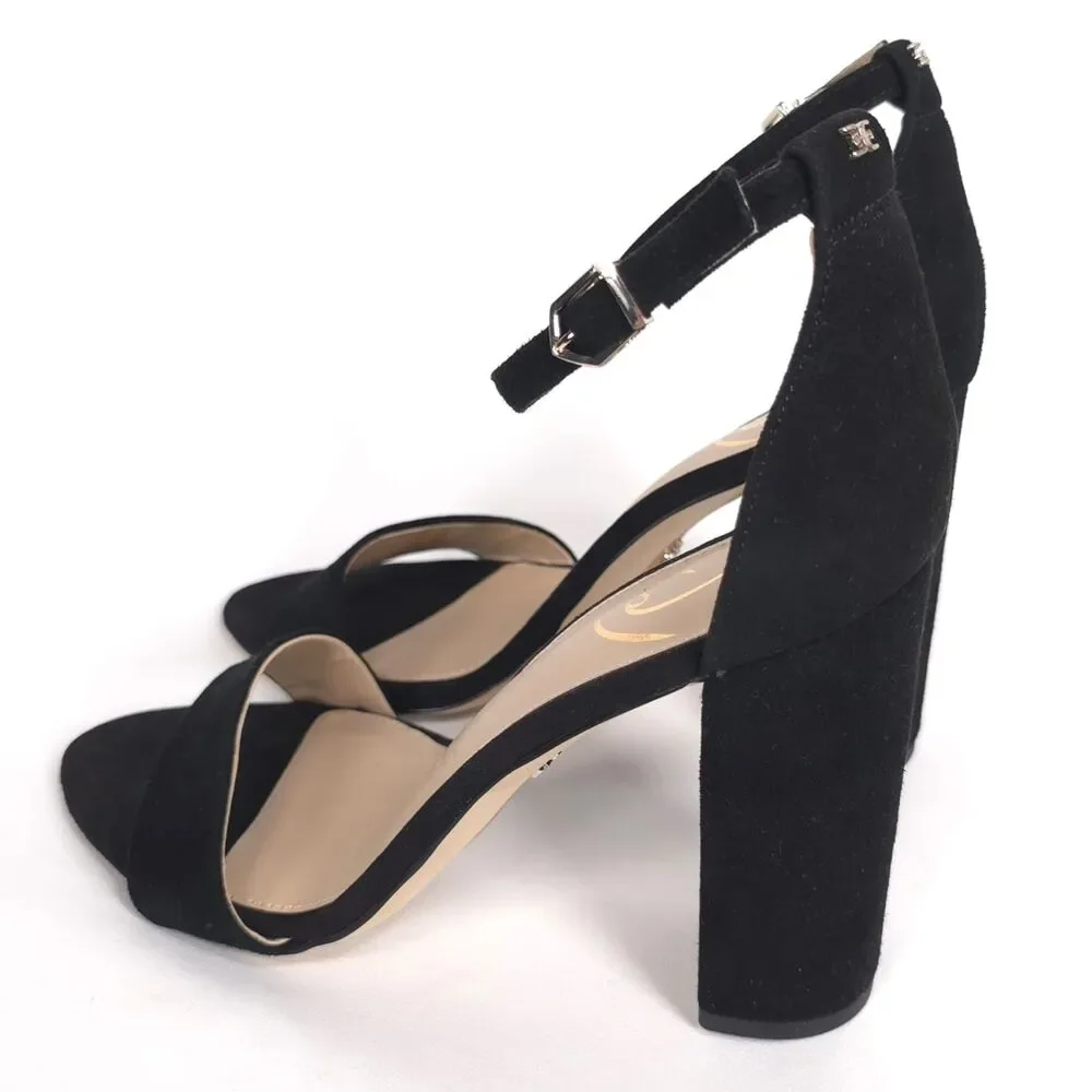 SAM EDELMAN Women's New Strap Block Heel Sandals‎ 8.5 Black Suede E8511L1001